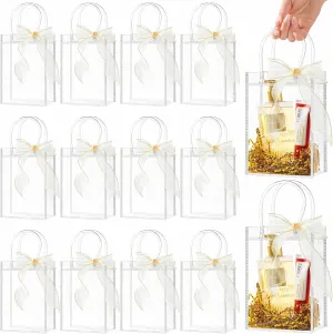 Ohuimrt 30 PCS Clear Plastic Gift Bags with Handles, Reusable Party Favor Bags with Ribbon Transparent Gift Wrap Bags Bulk for Weddings Birthdays, 4.9 x 7.5 x 3.15 Inches