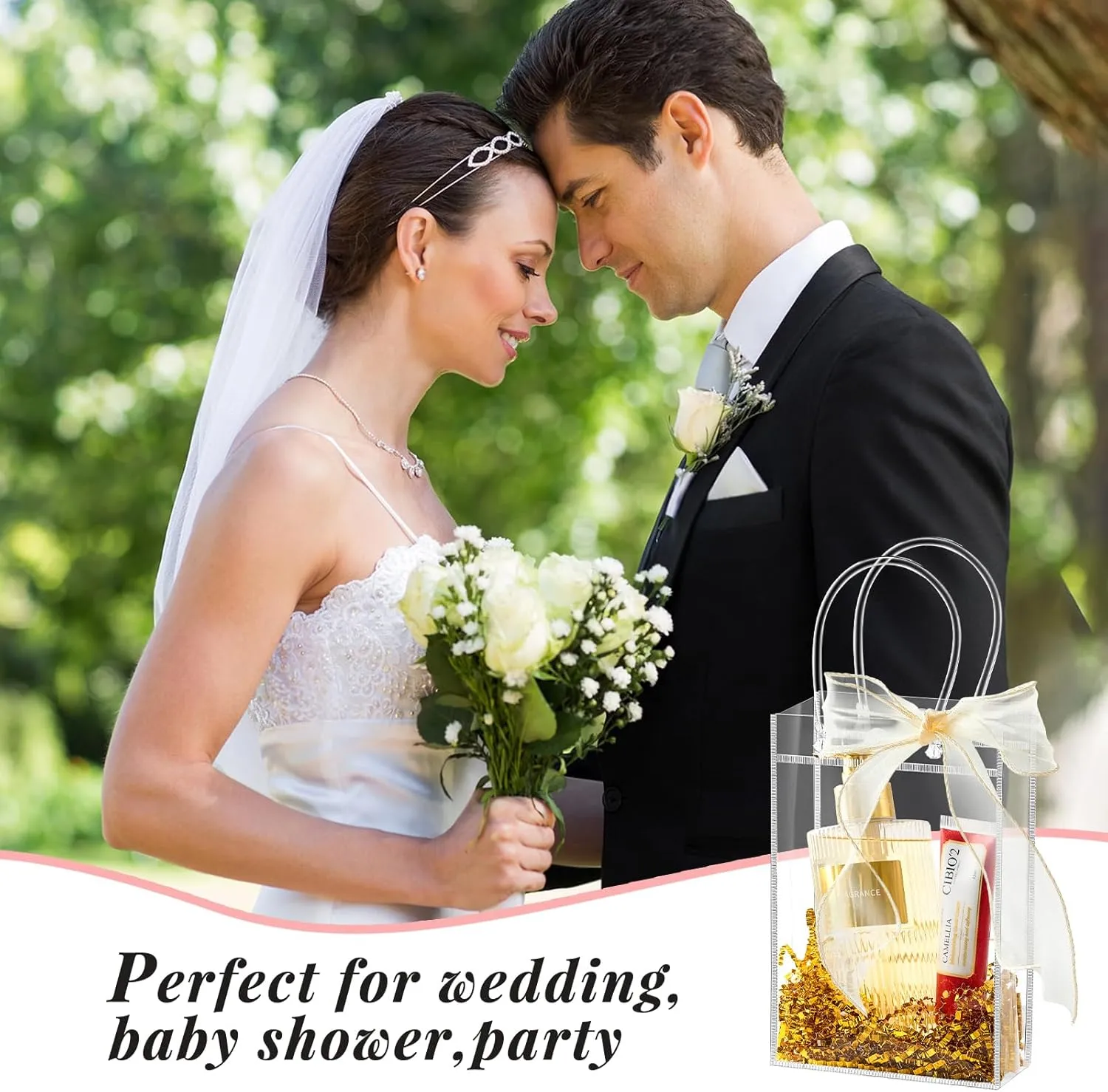Ohuimrt 30 PCS Clear Plastic Gift Bags with Handles, Reusable Party Favor Bags with Ribbon Transparent Gift Wrap Bags Bulk for Weddings Birthdays, 4.9 x 7.5 x 3.15 Inches