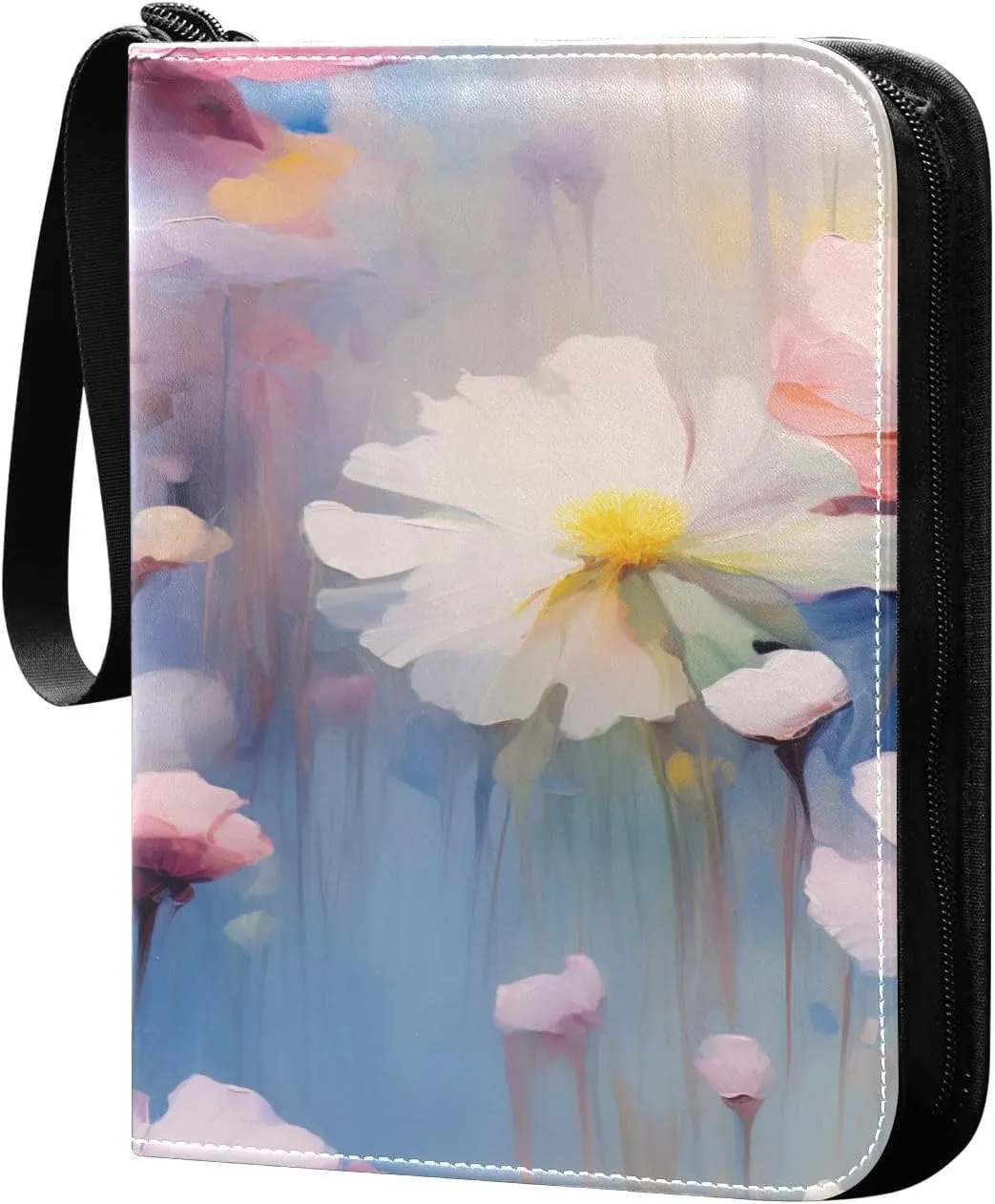 Oil Painting Flowers Card Binder 4-Pocket, 400 Pockets Trading Cards Holder Games Card Albums Storage Organizer Case for Football, Baseball Cards