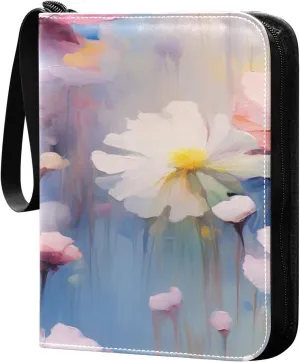 Oil Painting Flowers Card Binder 4-Pocket, 400 Pockets Trading Cards Holder Games Card Albums Storage Organizer Case for Football, Baseball Cards