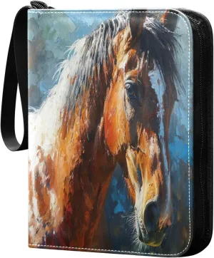Oil Painting Horse Card Binder 4-Pocket, 400 Pockets Trading Cards Holder Games Card Albums Storage Organizer Case for Football, Baseball Cards