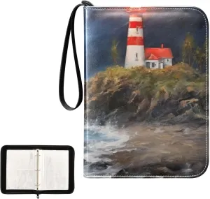 Oil Painting Lighthouse Card Binder 4-Pocket, 400 Pockets Trading Cards Holder Games Card Albums Storage Organizer Case for Football, Baseball Cards