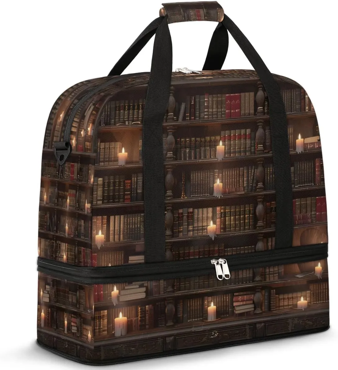 Old Bookshelf Foldable Travel Duffel Bag Overnight Weekender Bags with Shoes Compartment Sports Gym Bags for Men Women
