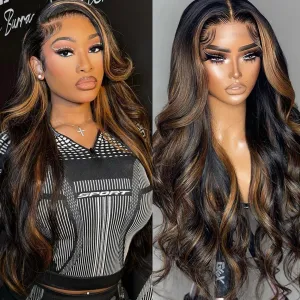Ombre Lace Front Wig Human Hair 13x6 Body Wave 1B/30 Highlight Lace Front Wig Human Hair 180% Density HD Transparent Lace Frontal Wigs Human Hair Colored Balayage Wig for Black Women 30 Inch