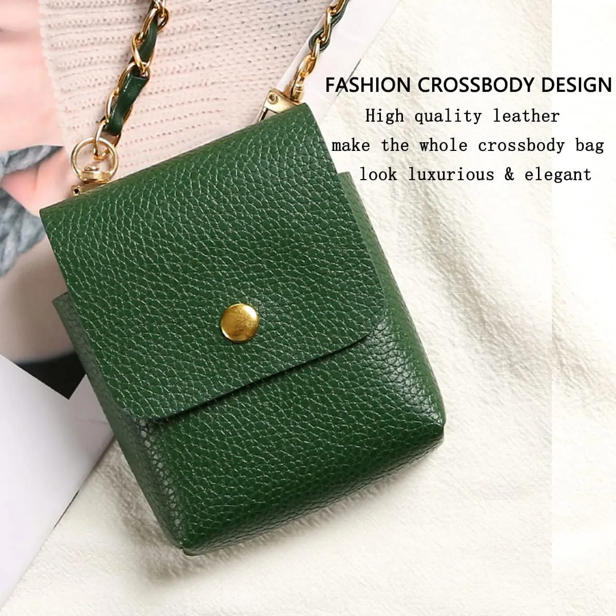 Omio Compatible with Samsung Galaxy Z Flip 5 Case Flip Crossbody Bag Luxury PU Leather Wallet Case with Detachable Lanyard Slim Cute Case for Galaxy Z Flip 5 /Z Flip 4/Z Flip 3 for Women Girls, Green