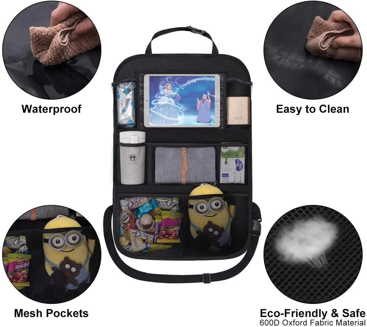 ONE PIX Backseat Car Organizer Mats Back Seat Organizers and Storage Bag with Touch Screen Tablet Holder for Kids Toddlers Seats, Travel Accessories, Road Trip Essentials (2PCS)