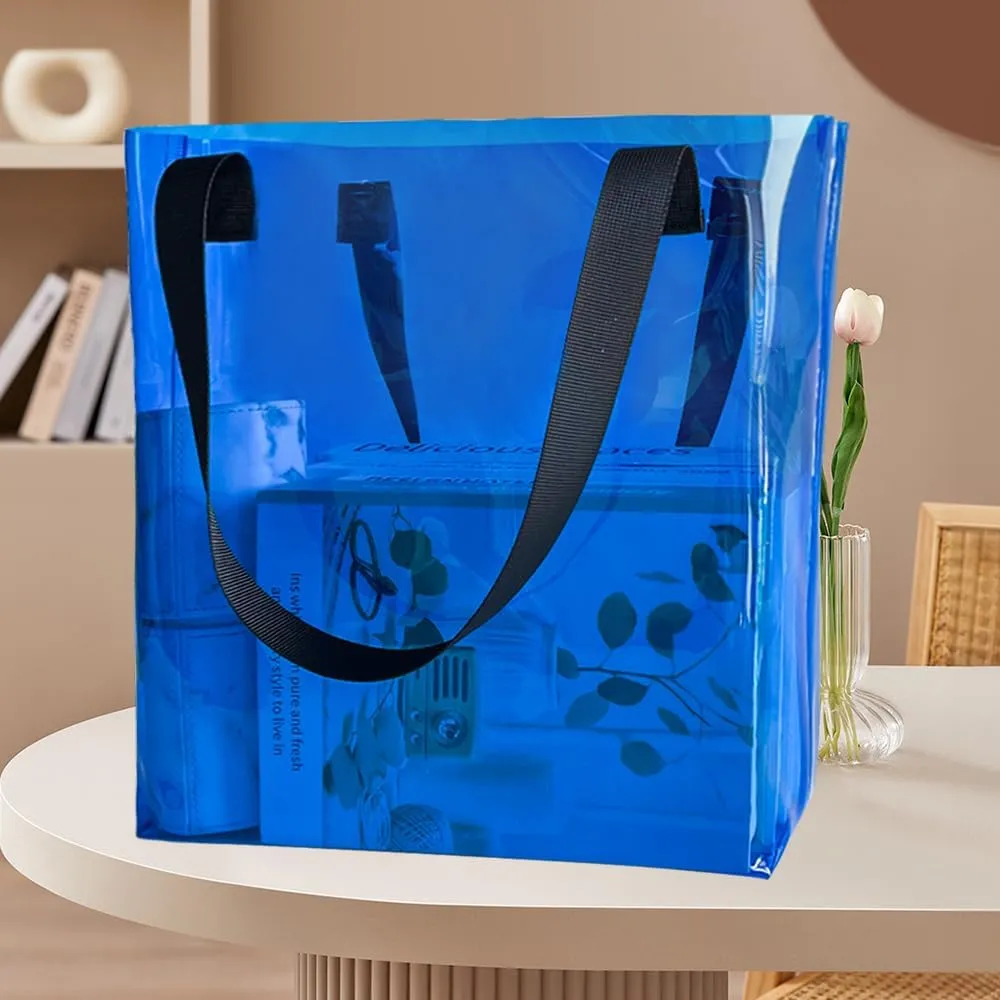 ONEART 2 Pieces Hot pink Clear Tote Bags, Waterproof Seethrough Bag Vinyl Handle Bag, Transparent Tote Bag for Women