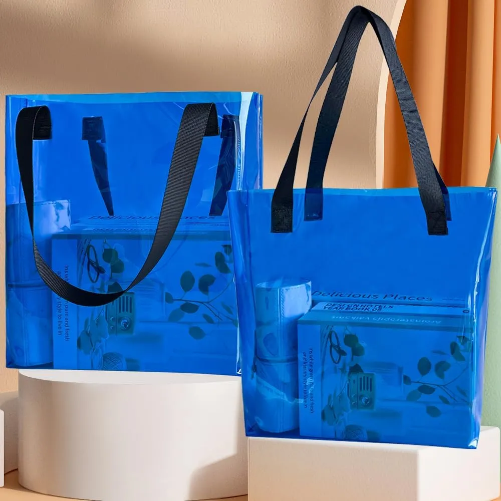 ONEART 2 Pieces Hot pink Clear Tote Bags, Waterproof Seethrough Bag Vinyl Handle Bag, Transparent Tote Bag for Women