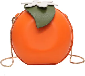 Orange Fruit Bag, 6inch PU Leather Orange Purse with Chain Strap, Small Orange Crossbody Purse, Orange Shaped Purse for Women Girls