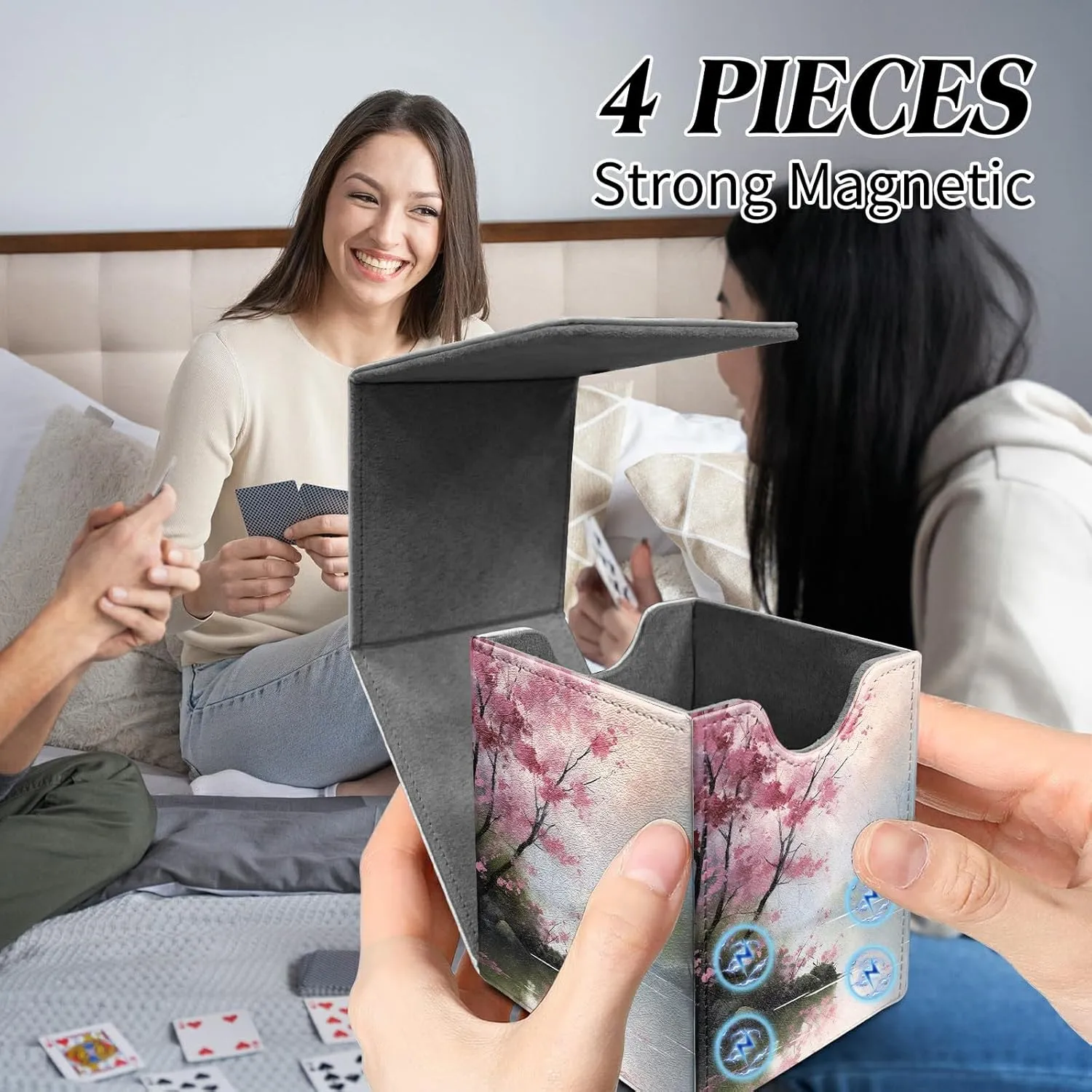 Oriental Flowers Card Commander Deck Box for Trading Cards Storage Box with Strong Magnet Magic Premium Gathering Deck Box Cover for TCG CCG Magic Card