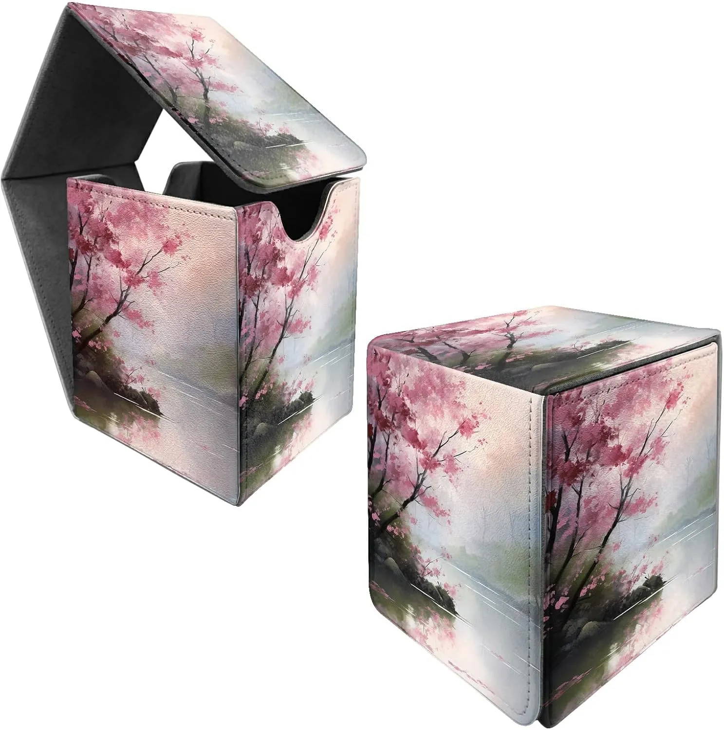 Oriental Flowers Card Commander Deck Box for Trading Cards Storage Box with Strong Magnet Magic Premium Gathering Deck Box Cover for TCG CCG Magic Card