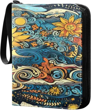 Oriental Painting Card Binder 4-Pocket, 400 Pockets Trading Cards Holder Games Card Albums Storage Organizer Case for Football, Baseball Cards