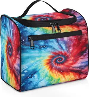 OSAM SPACE Abstract Rainbow Swirl Tie Dye Hanging Toiletry Bag for Women Men, Large Capacity Travel Cosmetic Bag Makeup Organizer for Shampoo Bathroom Shower