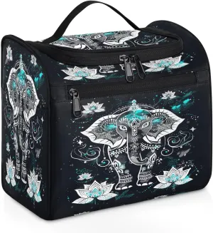 OSAM SPACE Elephant Hanging Toiletry Bag for Women Men, Lotus Flowers Large Capacity Travel Cosmetic Bag Makeup Organizer for Shampoo Bathroom Shower