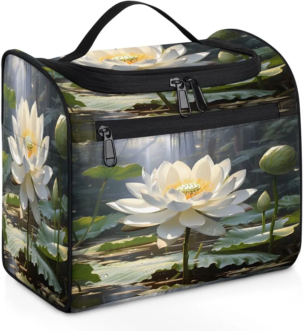 OSAM SPACE Lotus Pattern Hanging Toiletry Bag for Women Men, Floral Large Capacity Travel Cosmetic Bag Makeup Organizer for Shampoo Bathroom Shower