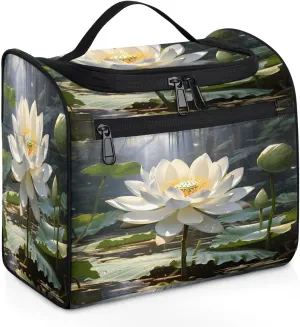 OSAM SPACE Lotus Pattern Hanging Toiletry Bag for Women Men, Floral Large Capacity Travel Cosmetic Bag Makeup Organizer for Shampoo Bathroom Shower