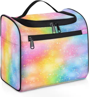 OSAM SPACE Rainbow Glitter Theme Hanging Toiletry Bag for Women Men, Large Capacity Travel Cosmetic Bag Makeup Organizer for Shampoo Bathroom Shower