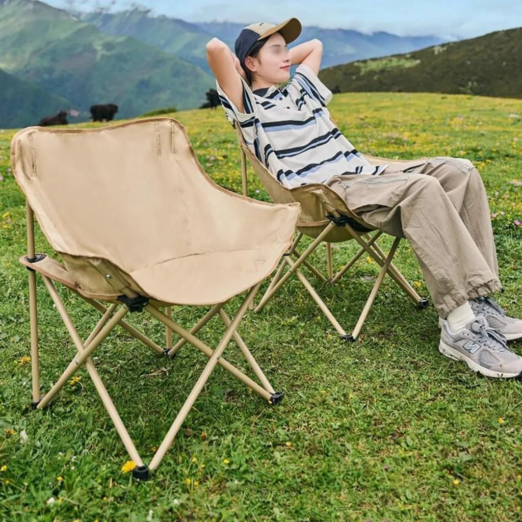 Outdoor Portable Folding Camping Chair Heavy Duty Lawn Chairs with with Carry Bag, for Fishing, Hiking, Picnic, Backpacking, Beach, for Adults Support 220 LBS(Black)