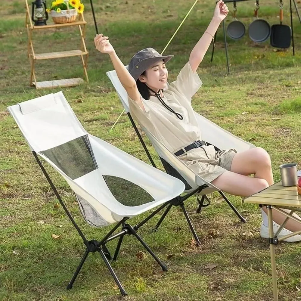 Outdoor Travel Folding Chairs, Beach Picnic Moon Chairs, Portable Folding Large-Sized Black, White, Gray, Military Green(Army Green-L)