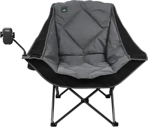 Oversized Foldable Camping Chair with Cell Phone Holder,Outdoor Padded Lawn Chair w/Cup Holder,Carry Bag for Beach, Hiking, and Picnics,Heavy-Duty 300-lbs Capacity, Black