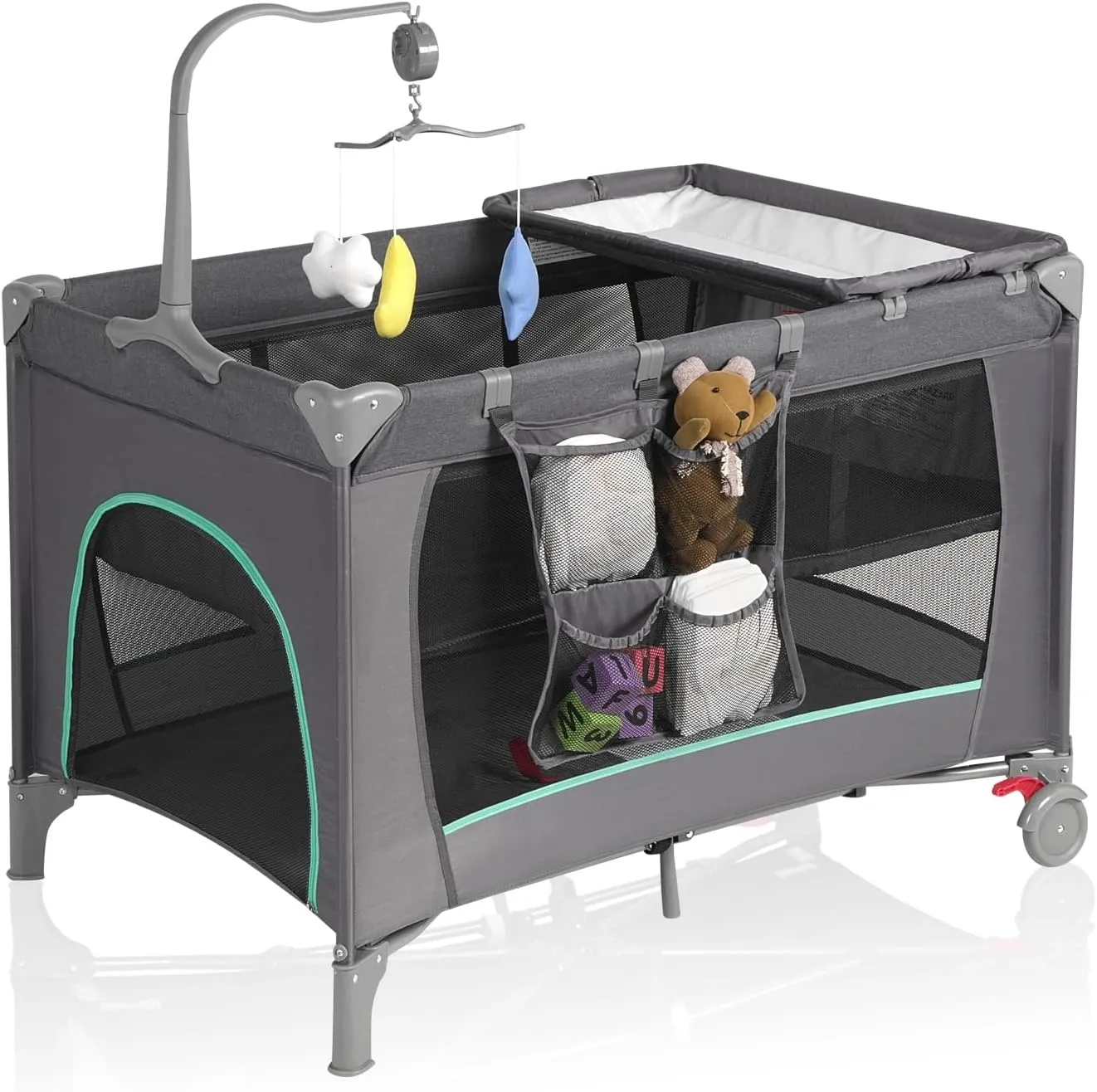 Pack and Play,Portable Baby Crib with Changing Table | Foldable Travel Crib & Playpen | JPMA Certified Safe Design | Breathable Mesh   Washable | Carry Bag Included (B-Grey)
