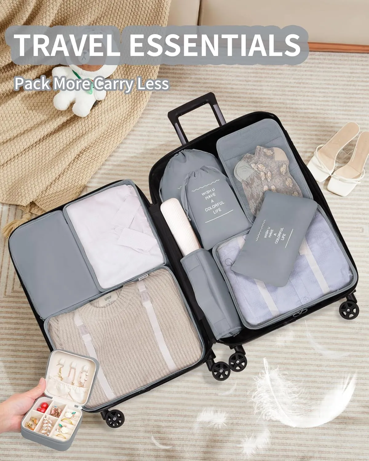 Packing Cubes 11 Set, Suitcase Organizers, Luggage Organizer Bags for Travel, Packing Cubes for Travel, with Toiletry Bag Essentials,Gray