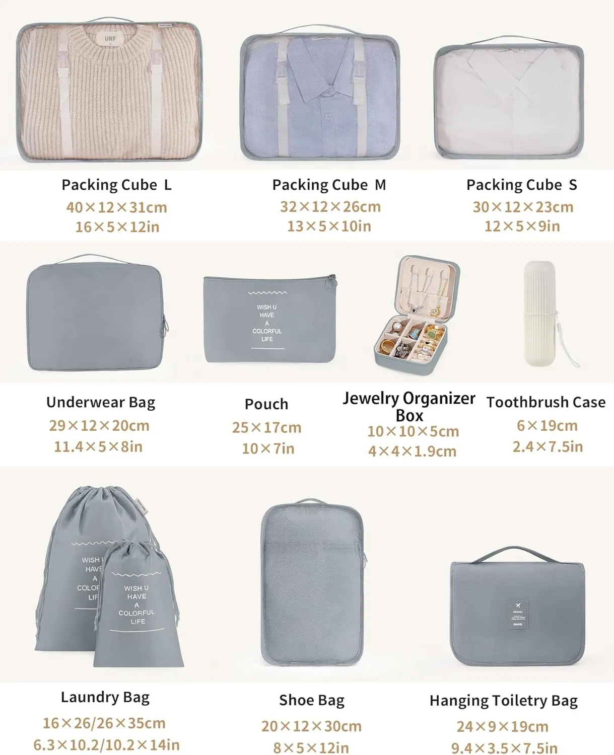 Packing Cubes 11 Set, Suitcase Organizers, Luggage Organizer Bags for Travel, Packing Cubes for Travel, with Toiletry Bag Essentials,Gray