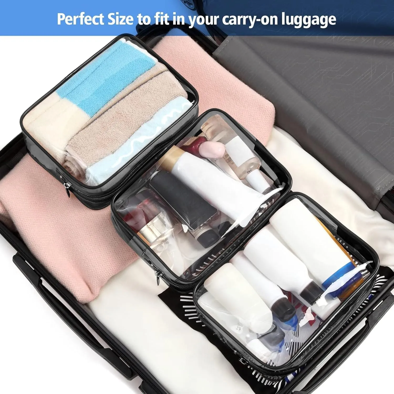 PACKISM Clear Makeup Bag - 2 Packs TSA Approved Toiletry Bag for Women Quart Size Travel Bag TSA Approved, Clear Toiletry Bags for Traveling