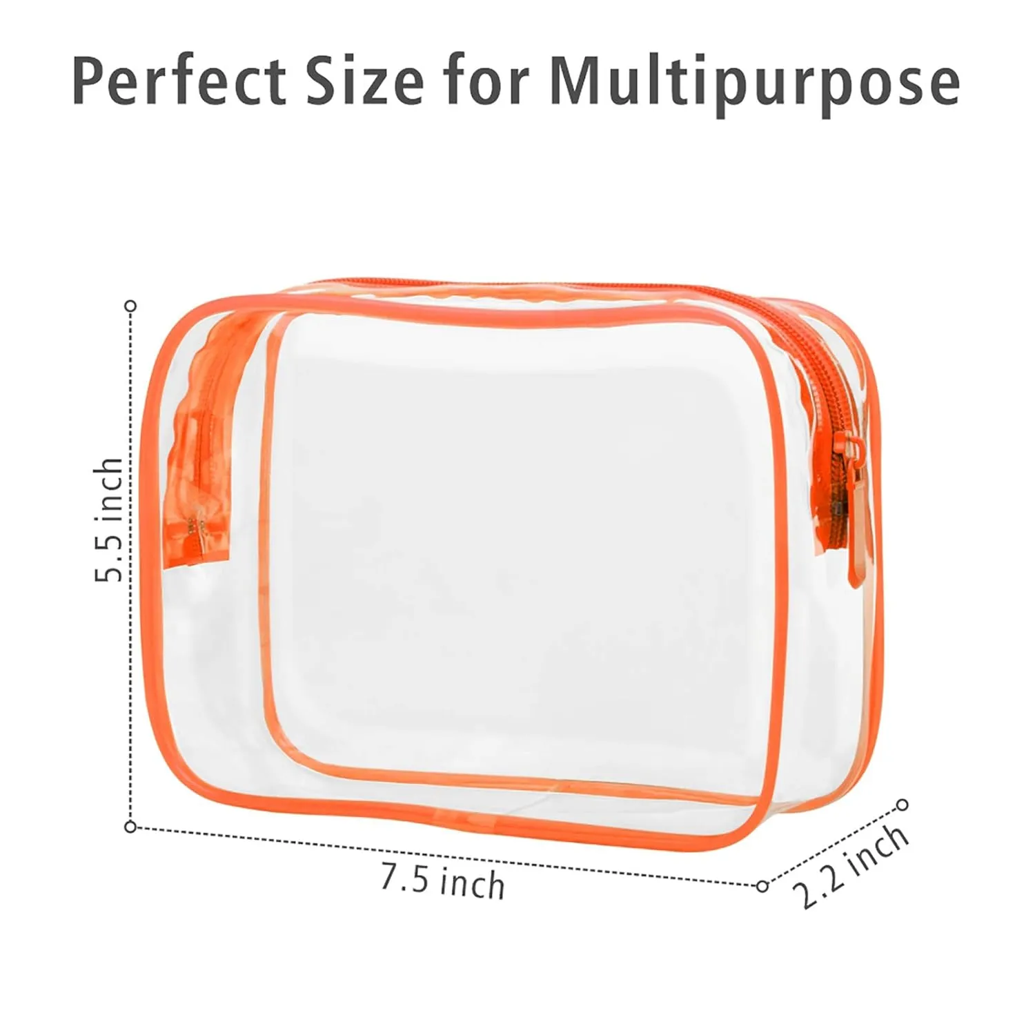 PACKISM Clear Makeup Bag with Zipper, 3 Pack TSA Approved Toiletry Bag, Beauty Cosmetic Bag, Quart Size Travel Bag, Carry-on Airport Airline Compliant Bag, Orange