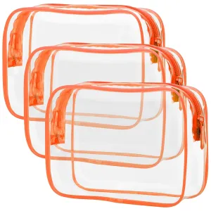 PACKISM Clear Makeup Bag with Zipper, 3 Pack TSA Approved Toiletry Bag, Beauty Cosmetic Bag, Quart Size Travel Bag, Carry-on Airport Airline Compliant Bag, Orange