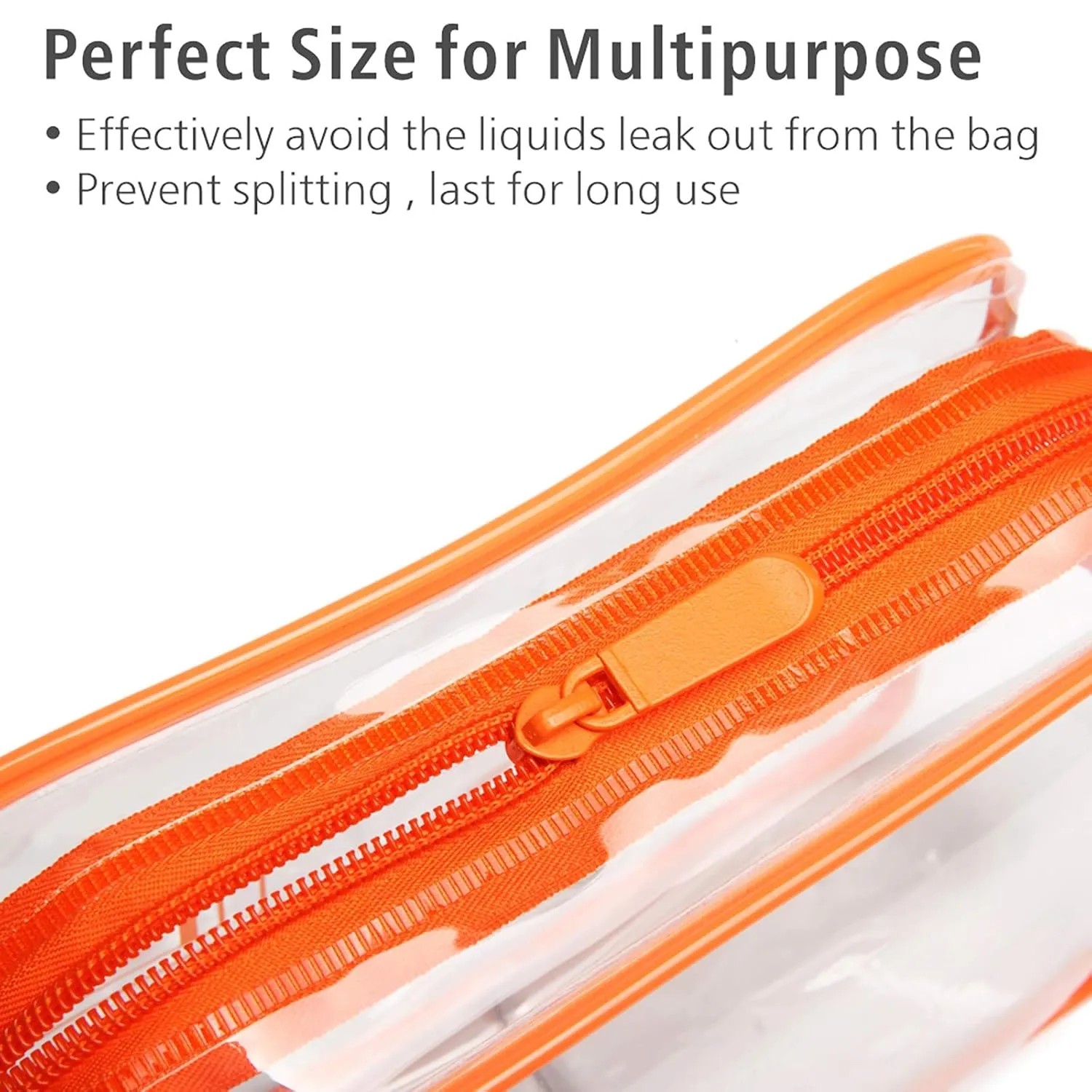 PACKISM Clear Makeup Bag with Zipper, 3 Pack TSA Approved Toiletry Bag, Beauty Cosmetic Bag, Quart Size Travel Bag, Carry-on Airport Airline Compliant Bag, Orange