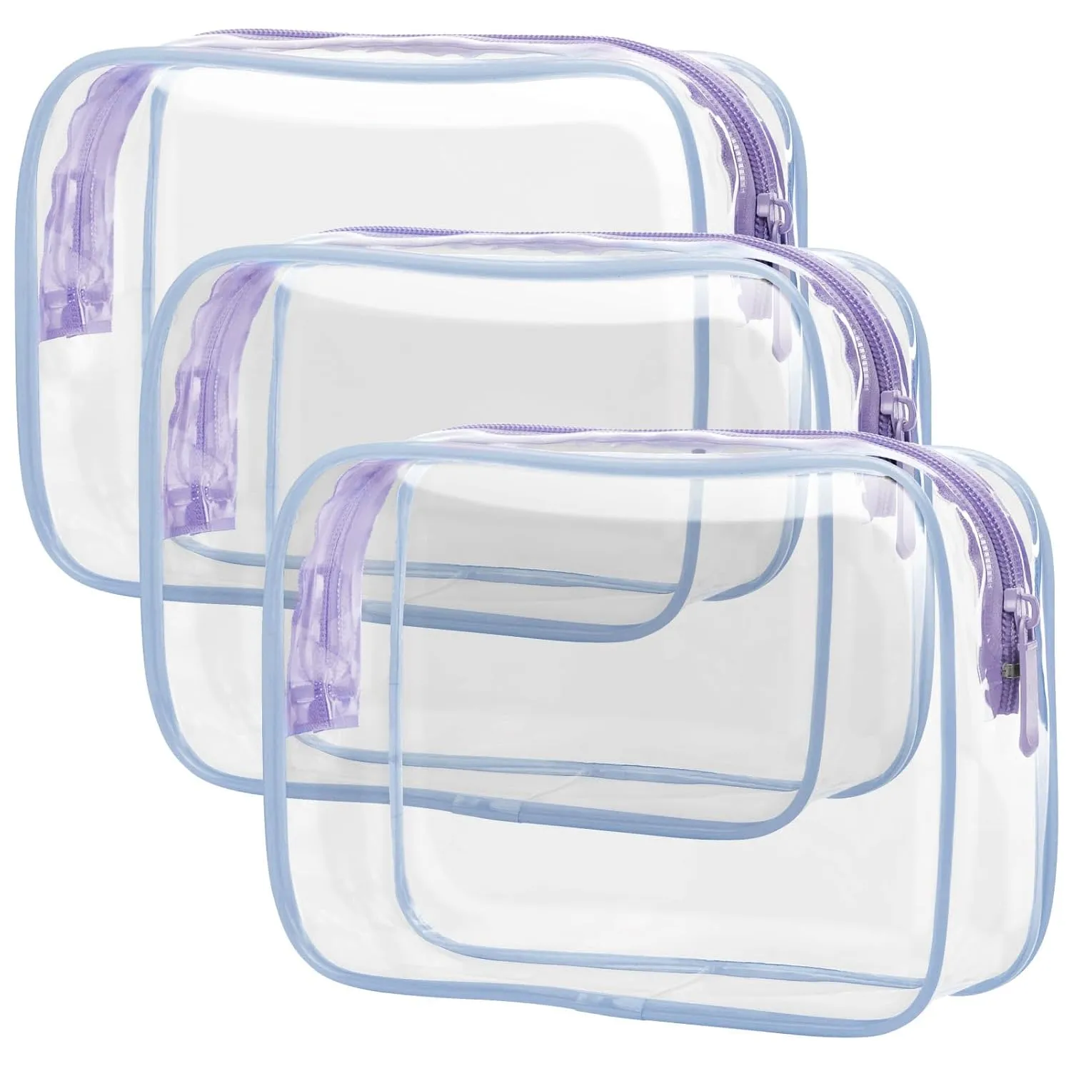 PACKISM Clear Toiletry Bag - 3 Pack Quart Size TSA Approved Toiletry Bag, Travel Makeup Cosmetic Bag for Women Men, Carry on Airport Airline Compliant Bag, Purple