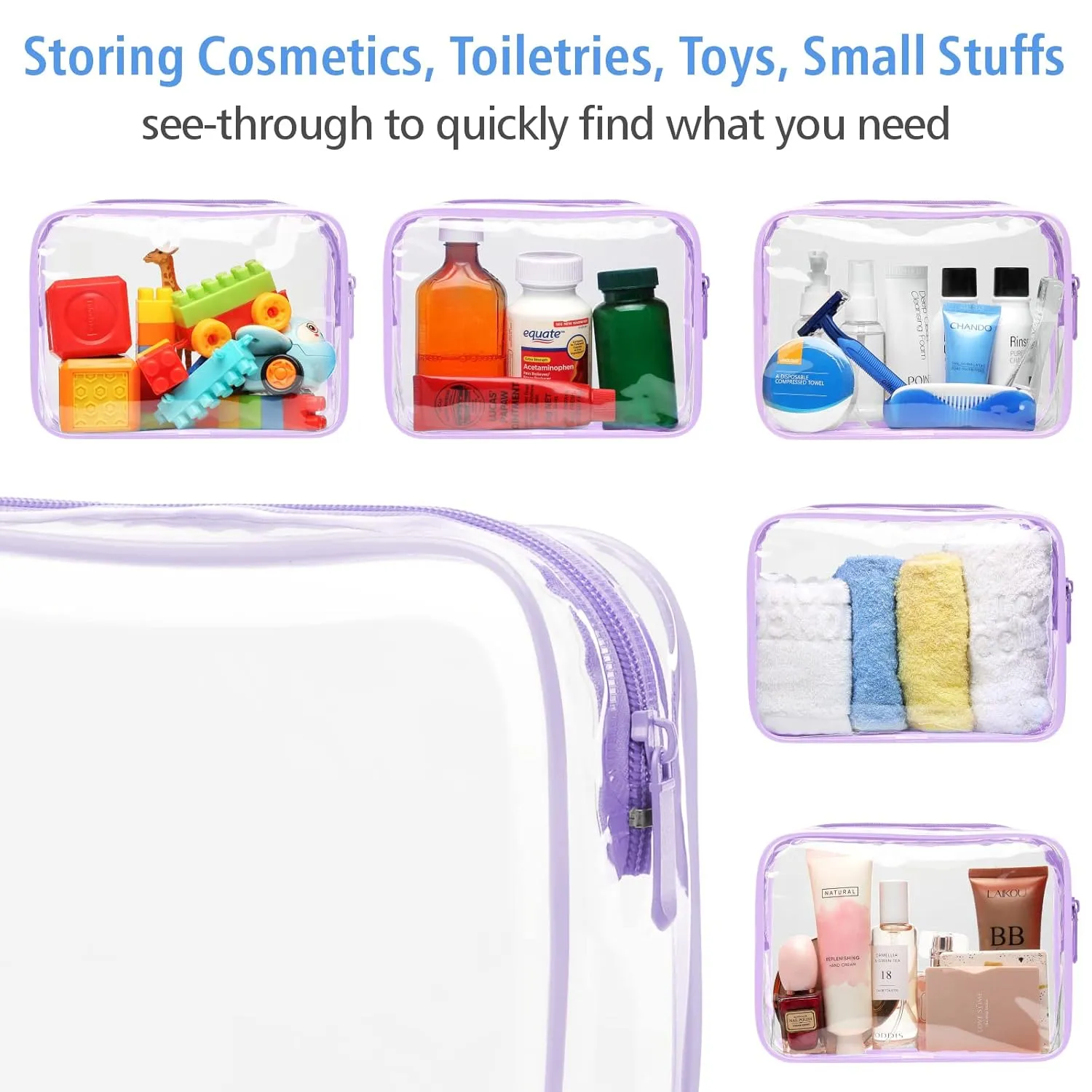 PACKISM Clear Toiletry Bag - 3 Pack Quart Size TSA Approved Toiletry Bag, Travel Makeup Cosmetic Bag for Women Men, Carry on Airport Airline Compliant Bag, Purple