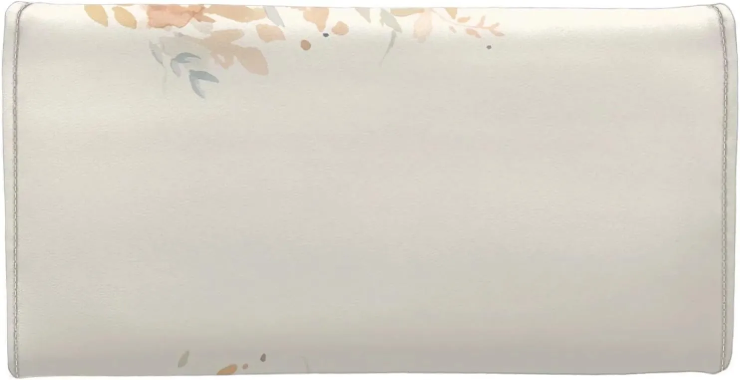 Painting Deer Print Slim Card Wallets for Women Watercolor Animal Deer Printed Leather Long Wallet Trifold Zipper Pocket, White Slim Leather Wallet with ID Window