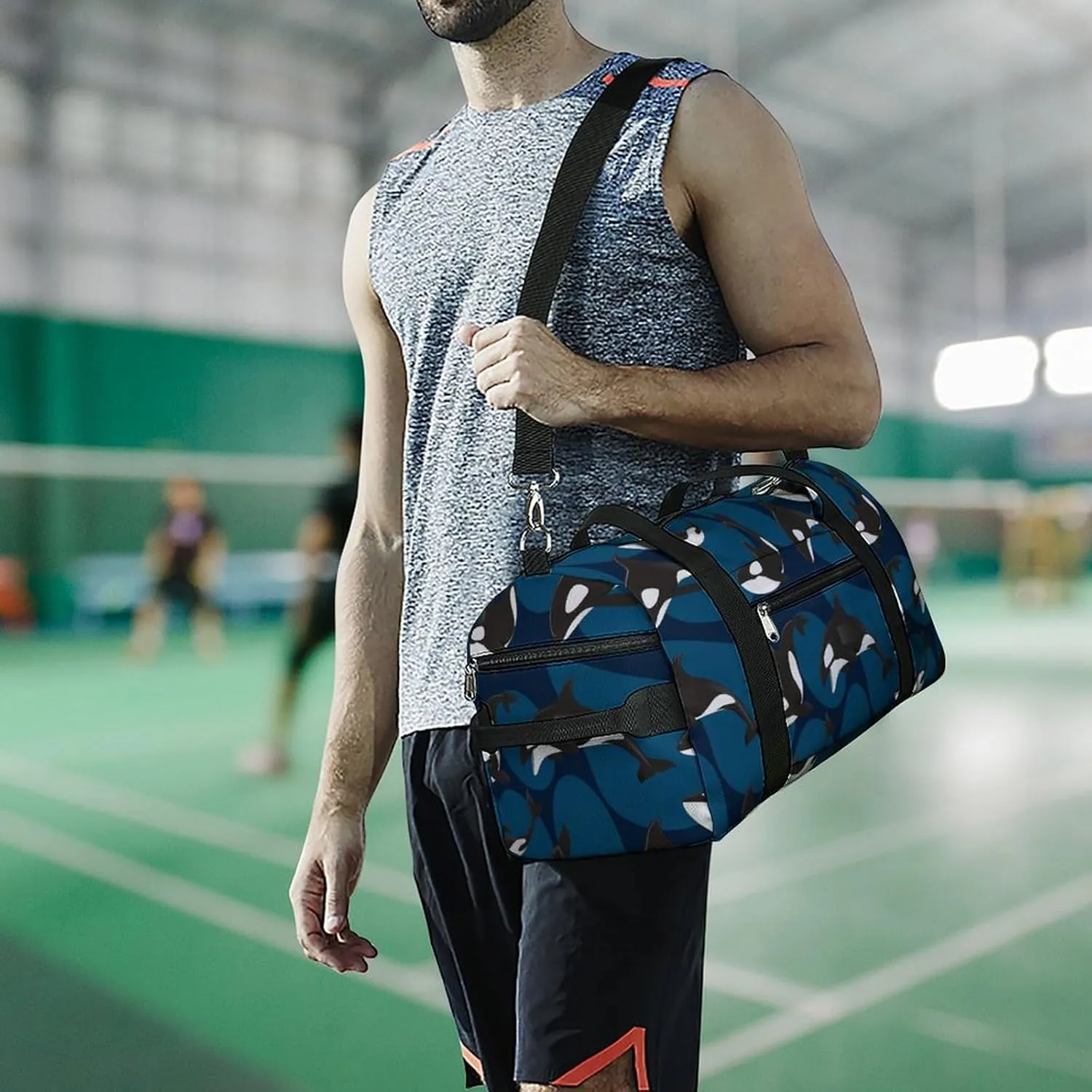 Paisley Navy Blue Pattern Fitness Bag with Large Capacity Backpack And Waterproof Bag