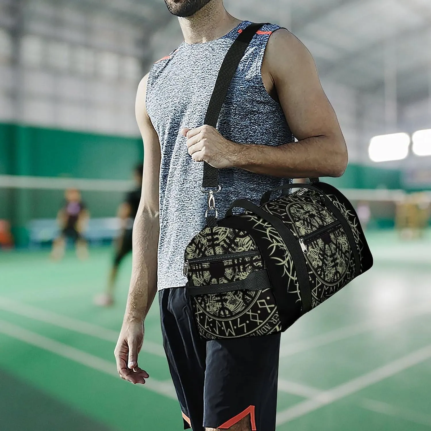 Paisley Navy Blue Pattern Fitness Bag with Large Capacity Backpack And Waterproof Bag