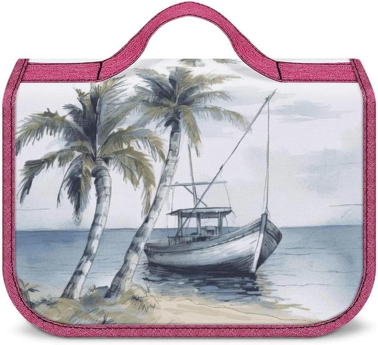 Palm Trees Fishing Boat Travel Toiletry Bag for Women,Hanging Toiletry Organizer with Hook, Makeup Bag Travel Organizer for Shampoo,Toiletriesl