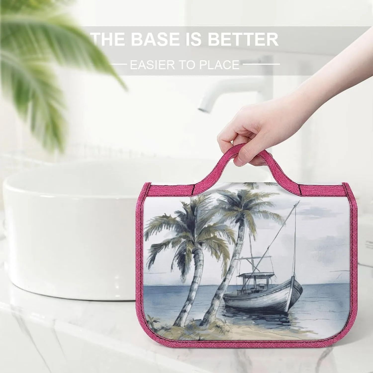 Palm Trees Fishing Boat Travel Toiletry Bag for Women,Hanging Toiletry Organizer with Hook, Makeup Bag Travel Organizer for Shampoo,Toiletriesl