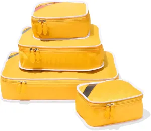 Paravel Packing Cube Quads | Luggage Organizer for Travel Accessories, Shoes, Toiletries, Laundry | 4 Pack Storage Cubes in Various Sizes | Canyon Yellow