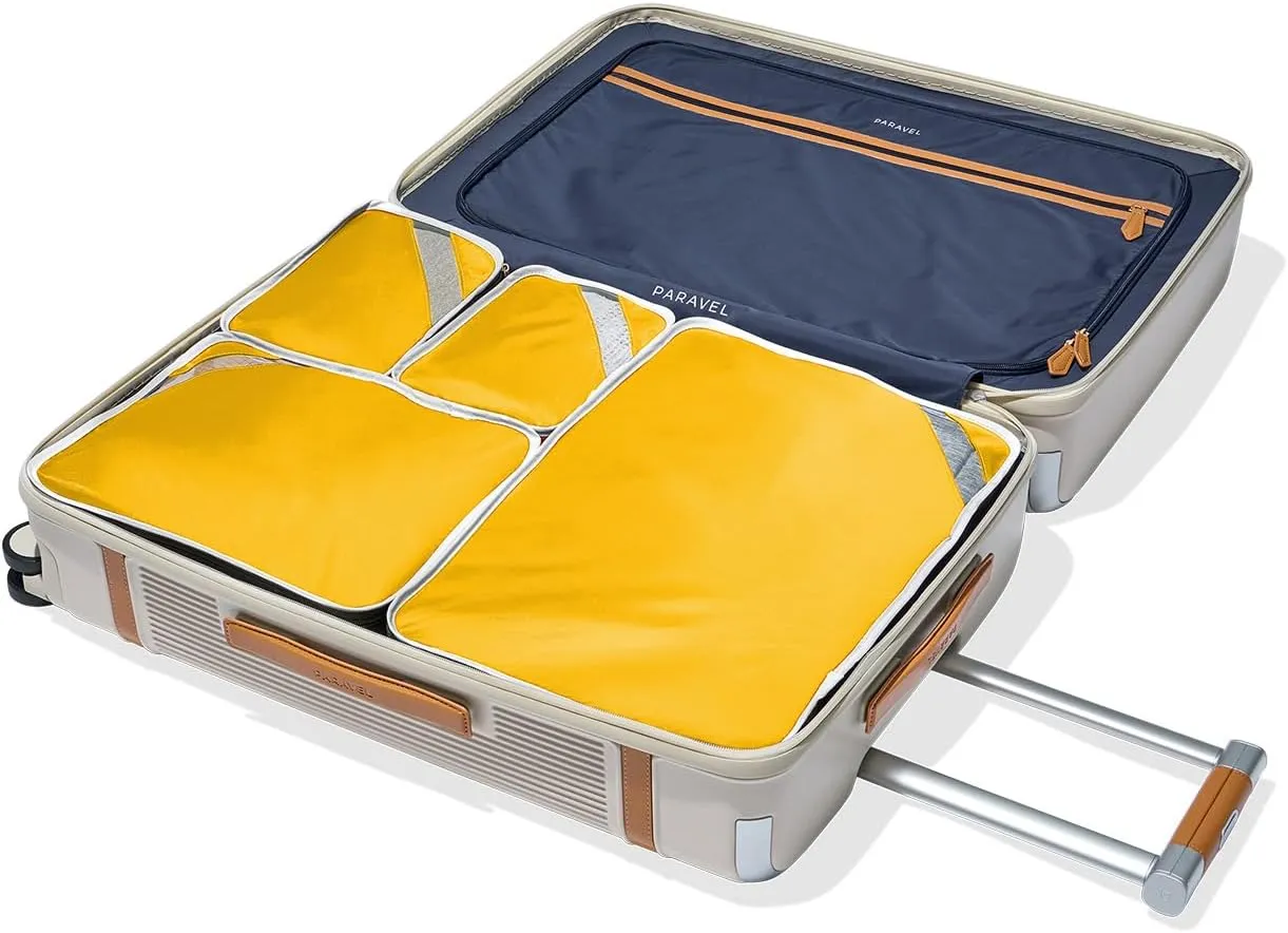 Paravel Packing Cube Quads | Luggage Organizer for Travel Accessories, Shoes, Toiletries, Laundry | 4 Pack Storage Cubes in Various Sizes | Canyon Yellow