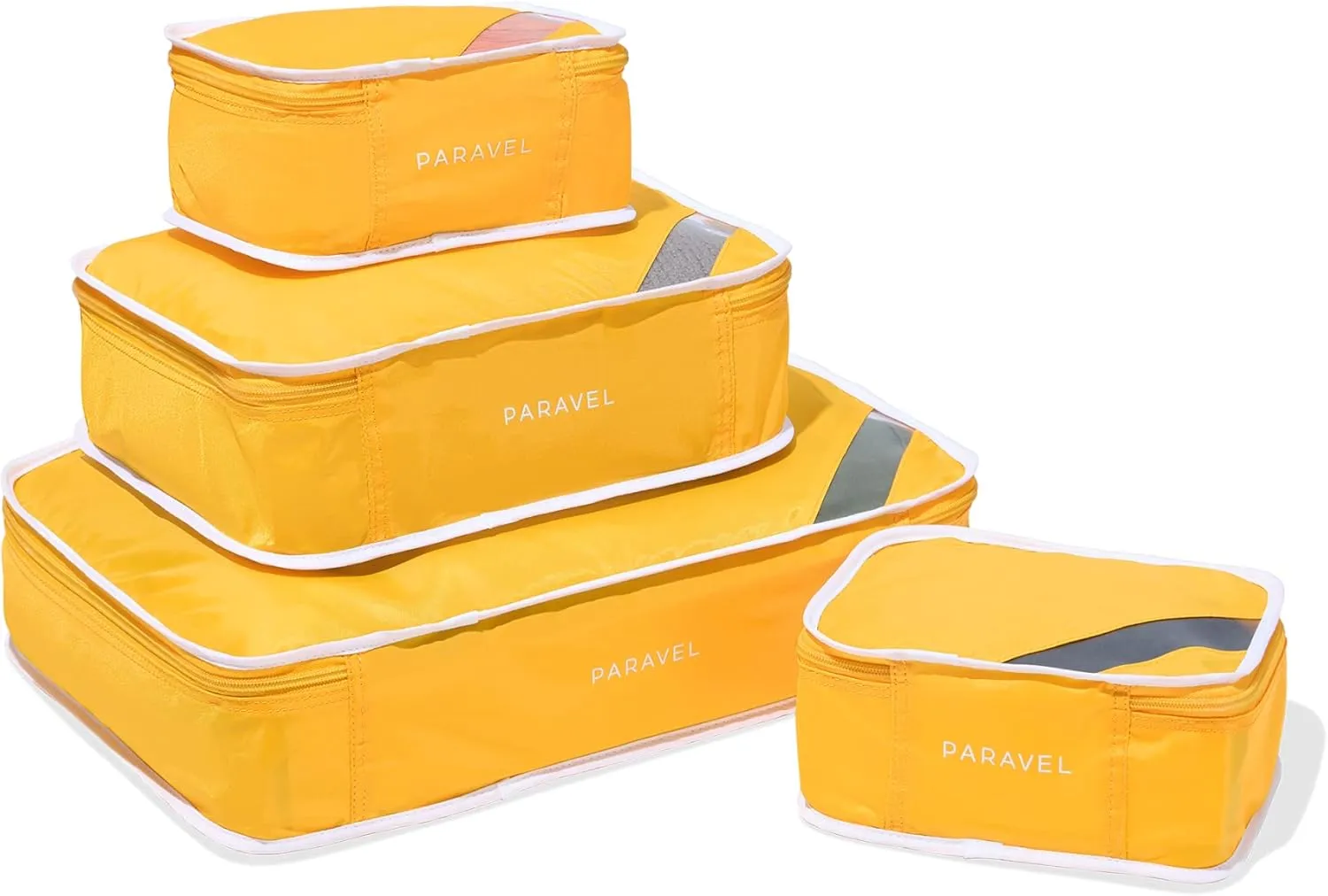 Paravel Packing Cube Quads | Luggage Organizer for Travel Accessories, Shoes, Toiletries, Laundry | 4 Pack Storage Cubes in Various Sizes | Canyon Yellow