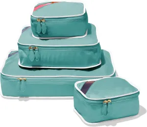 Paravel Packing Cube Quads | Luggage Organizer for Travel Accessories, Shoes, Toiletries, Laundry | 4 Pack Storage Cubes in Various Sizes | Glacial Blue