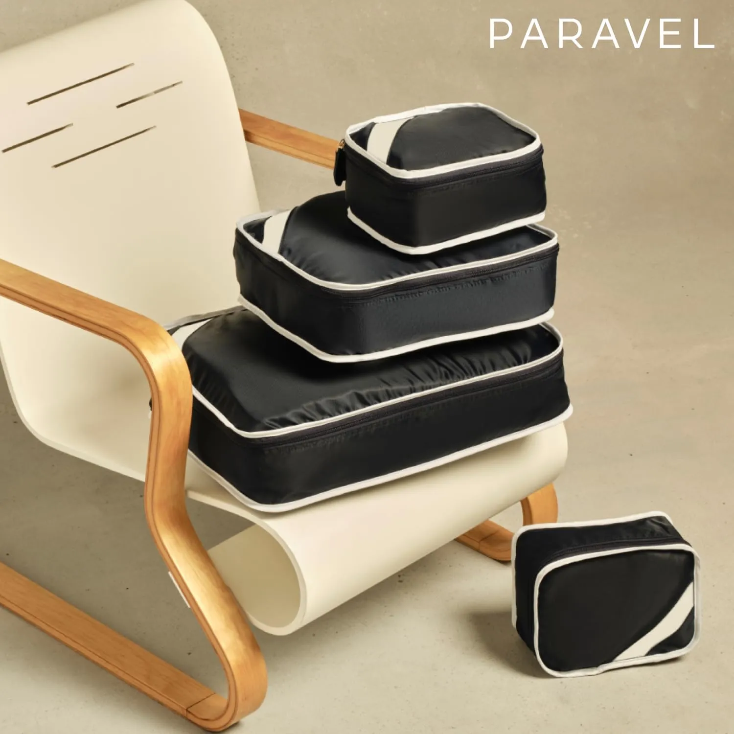 Paravel Packing Cube Quads | Luggage Organizer for Travel Accessories, Shoes, Toiletries, Laundry | 4 Pack Storage Cubes in Various Sizes | Glacial Blue