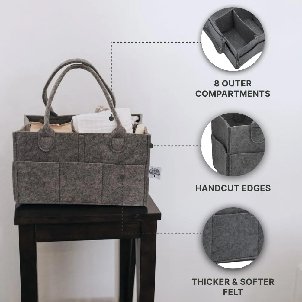 Parker Baby Co. Diaper Caddy - Nursery Storage Bin and Car Organizer for Diapers and Baby Wipes - Charcoal, Large