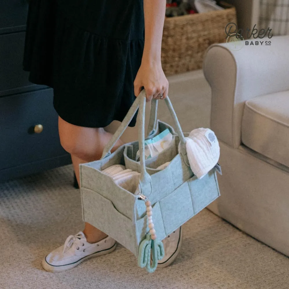 Parker Baby Diaper Caddy - Nursery Storage Bin and Car Organizer for Diapers and Baby Wipes - Sage Green, Large