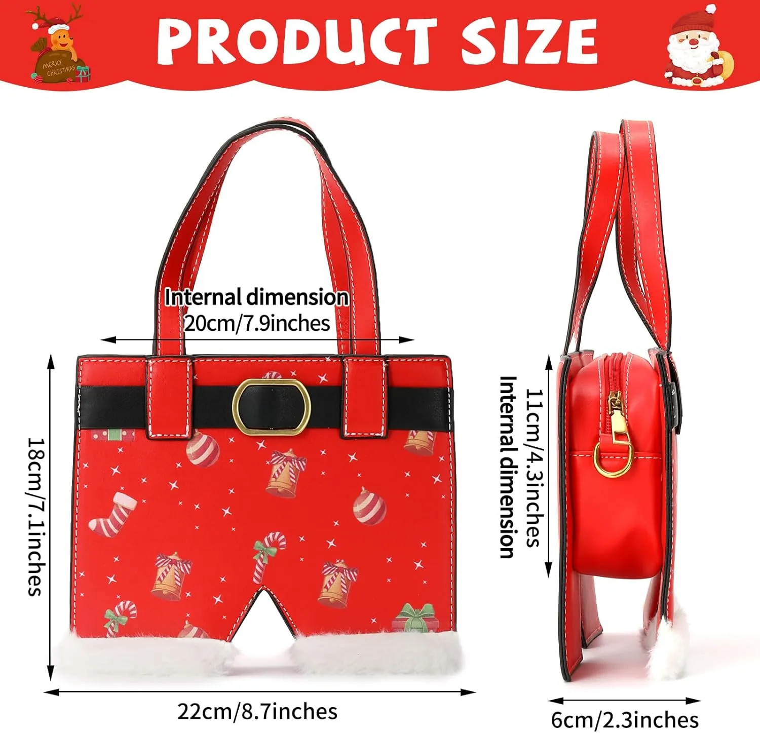 party greeting Santa Crossbody Purse for Women Christmas Santa Pants Shaped Ladies Xmas Shoulder Bag for Merry Christmas Gift