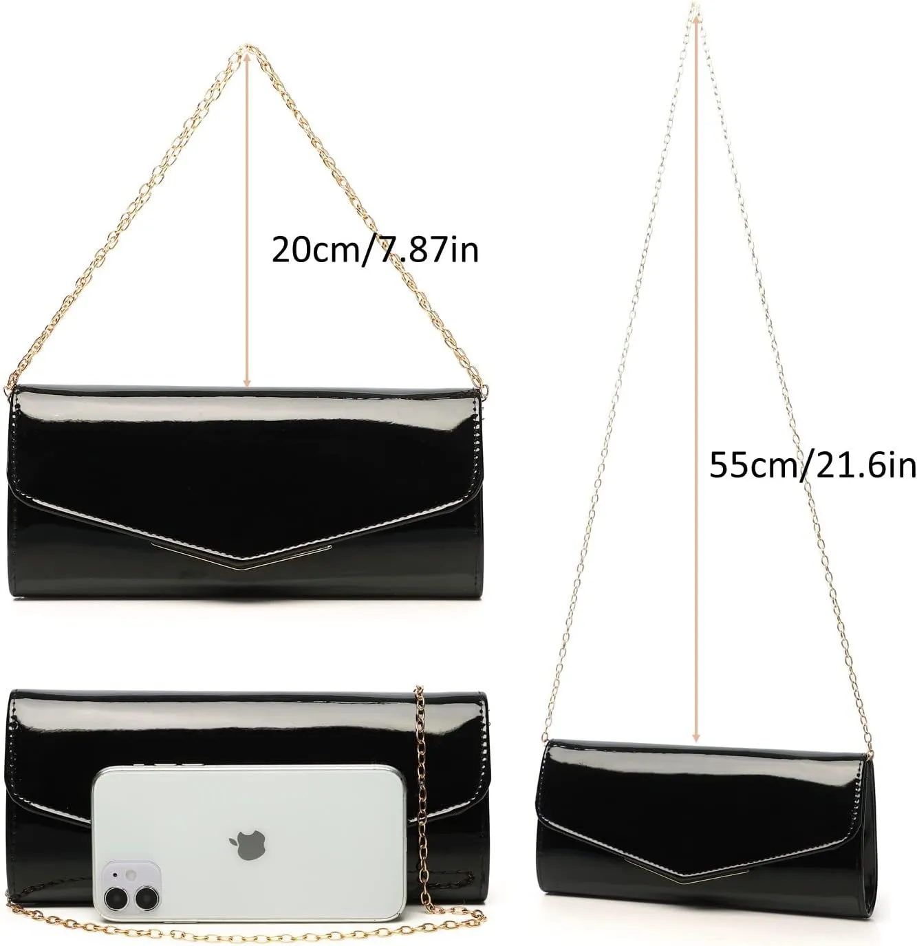 Patent Leather Envelope Clutch Womens Evening Handbag Stylish Crossbody Shoulder Bag Purse for Christmas Wedding Party Prom