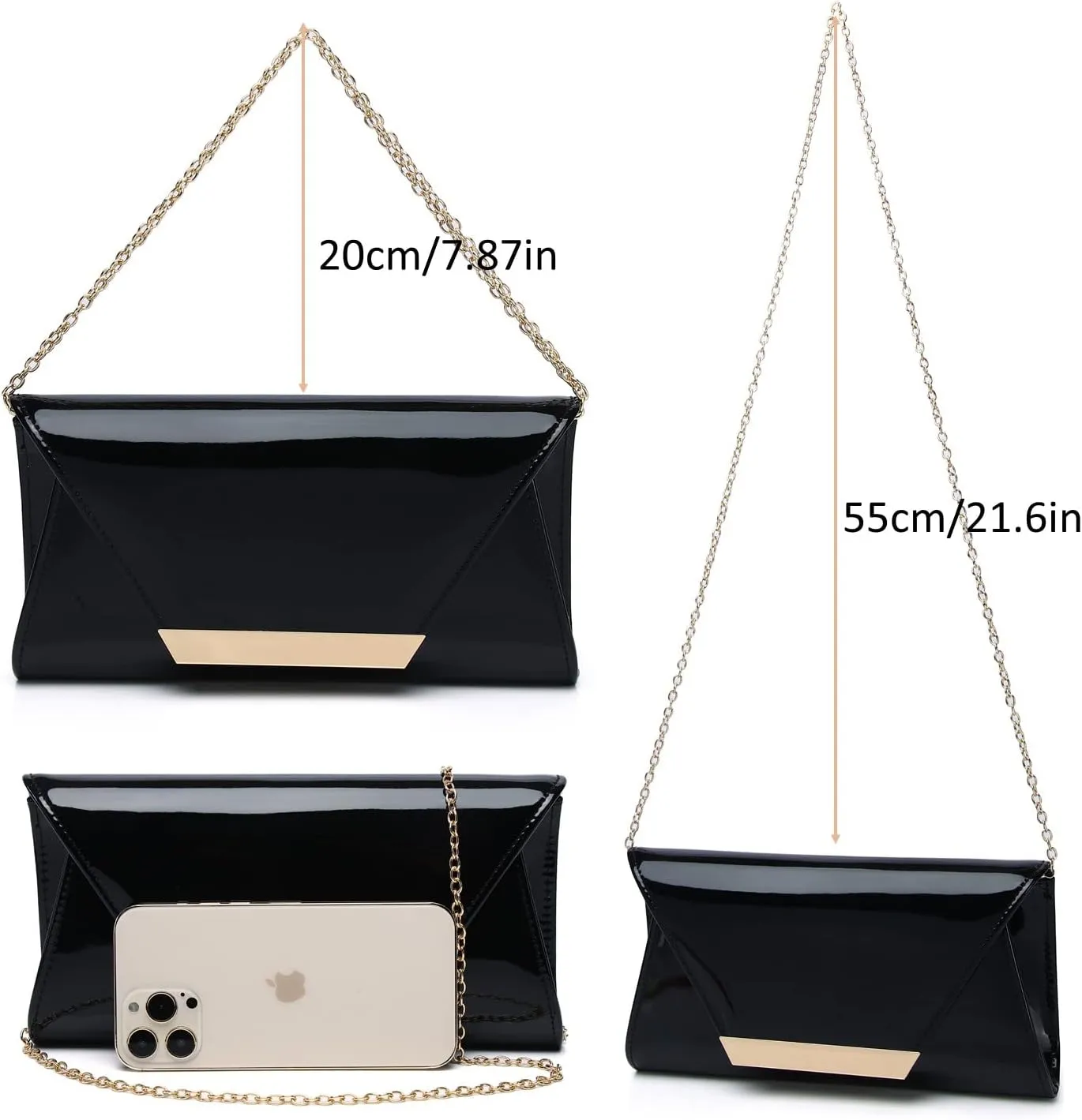 Patent Leather Envelope Clutch Womens Evening Handbag Stylish Shoulder Bag Purse for Christmas Wedding Party Prom