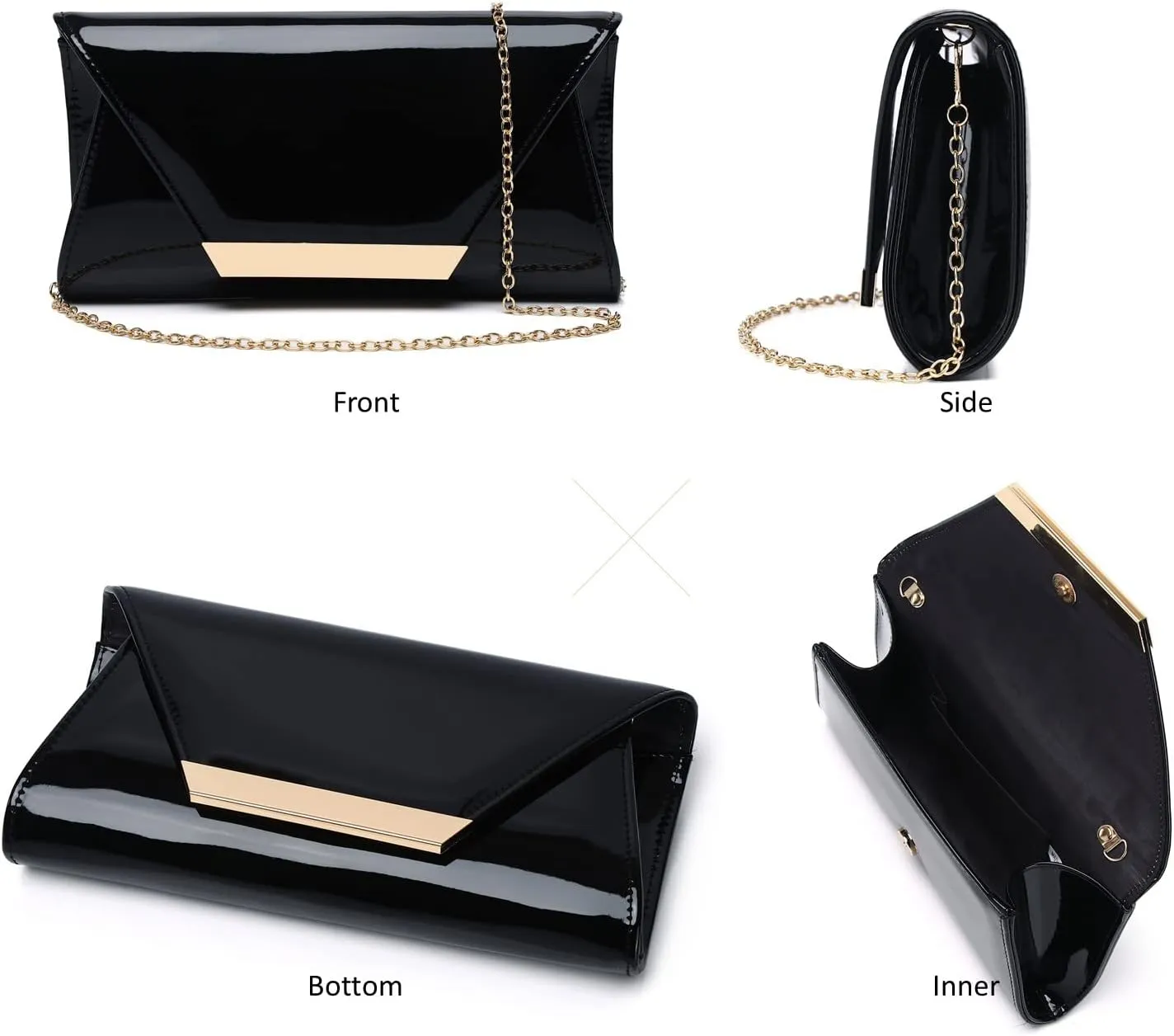Patent Leather Envelope Clutch Womens Evening Handbag Stylish Shoulder Bag Purse for Christmas Wedding Party Prom