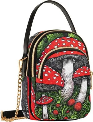 Pattern Vivid Red Mushroom Crossbody Shoulder Bags for Women, Compact Fashion Sling Bag with Chain Strap Top handle for Evening Party Dating Travel